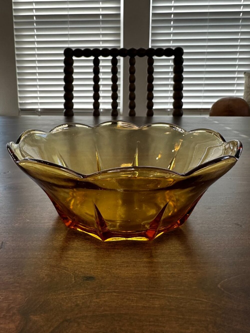 Vintage Anchor Hocking "Swedish Modern" Amber Glass Scalloped Serving Bowl 8"